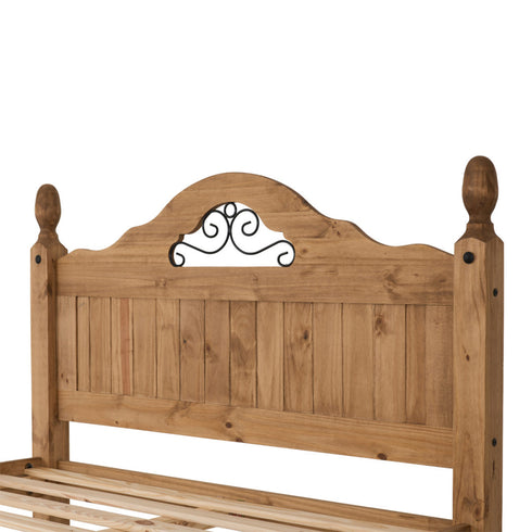 Corona Scroll 4FT6 Bed High Foot End - Distressed Waxed Pine
